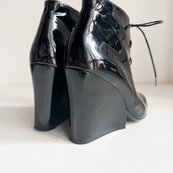 Robert Clergerie  Black Patent Lace up Booties 7 - Picture 3 of 8